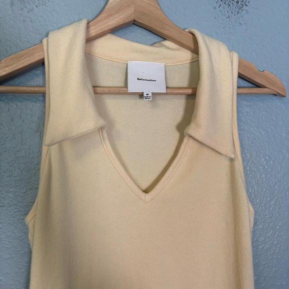 Reformation Austine Knit Polo Tank Top Butter Yellow - Picture 4 of 10